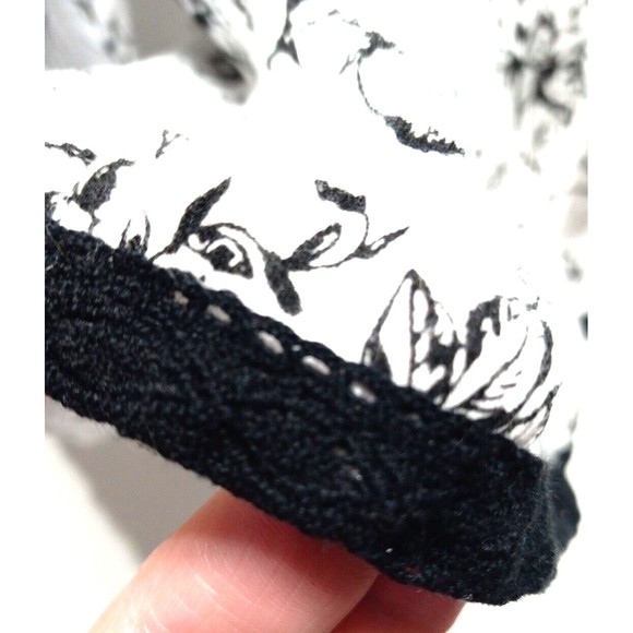 R.Q.T Floral Maxi Skirt Medium White Black Toile Flowy Black Trim Elastic Waist - Picture 3 of 7